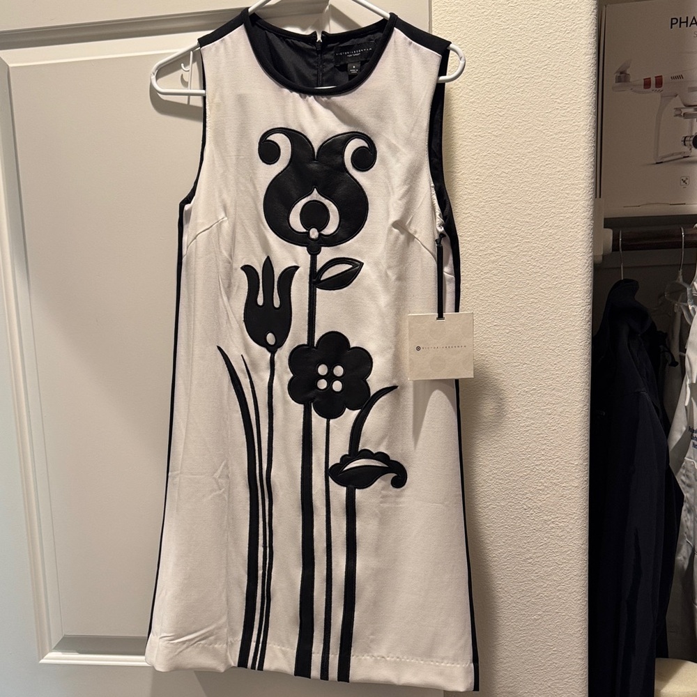 Victoria Beckham Black and White Floral Midi Dress